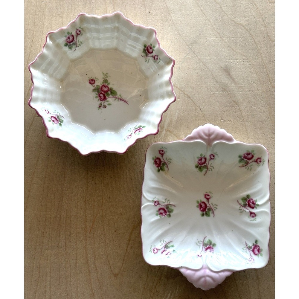 Lovely Vtg Shelley Bone China Butter Pat & Berry Sauce Bowl Pink Roses Cottage